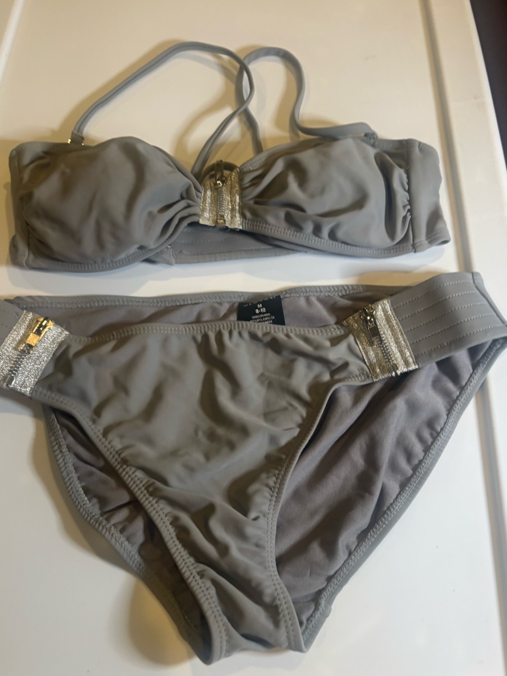 Women's Grey Bikini Set with Gold Accent